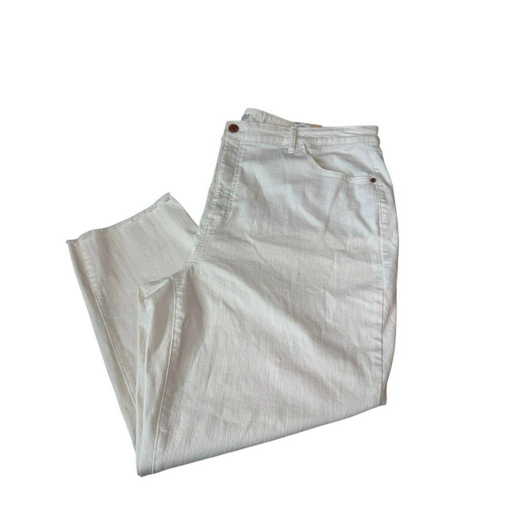 EVRI Jeans Sz 24W High-Waist Cream Straight Ankle Fringe Hem NWT Women’s
